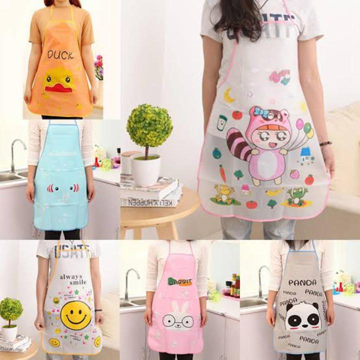 Hot Sale! Women Cute Cartoon Waterproof Random Print Oil-proof Apron Kitchen Restaurant Cooking Bib Aprons Sleeveless Overalls Hanging Neck