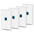 4x Cat6 Ethernet Wall Plate Outlet 1 Port RJ45 Network Female To Female Keystone Wall Coupler Jack Plate White & Blue. 