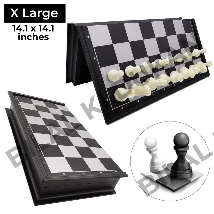 Black Magnetic Chess Set with Foldable Chessboard - Available in 4 Sizes