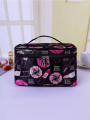 Women Makeup Bag Flower & Lipstick Print Zipper Cosmetic Organizer. 