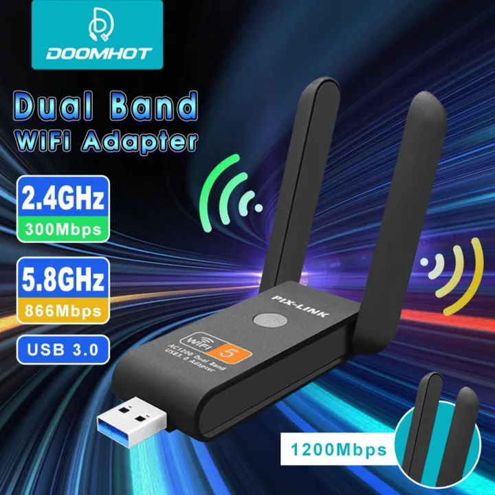 Doomhot%20USB%20WiFi%20Adapter%201200Mbps%20Dual%20Band%202.4/5.8%20GHz%20Wireless%20Network%20External%20Receiver%20USB3.0%20WiFi%20Wireless%20Network%20Card%20802.11ac%20LAN%20Adapter%20Mini%20WiFi%20Dongle%20Receiver%20with%20Rotatable%20Antenna%20for%20PC%20Laptop%20Desktop%20-%20Image%202