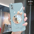 LECOMES for iPhone Xs Max Back Cover with Bowknot Makeup Mirror Luxury 6D Plating Shiny Phone Case Soft Silicone Square Mobile Cases Pouch for Girls Boys. 