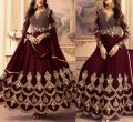 Women Maroon Chiffon Embroidered frock Unstitched AC-02. 