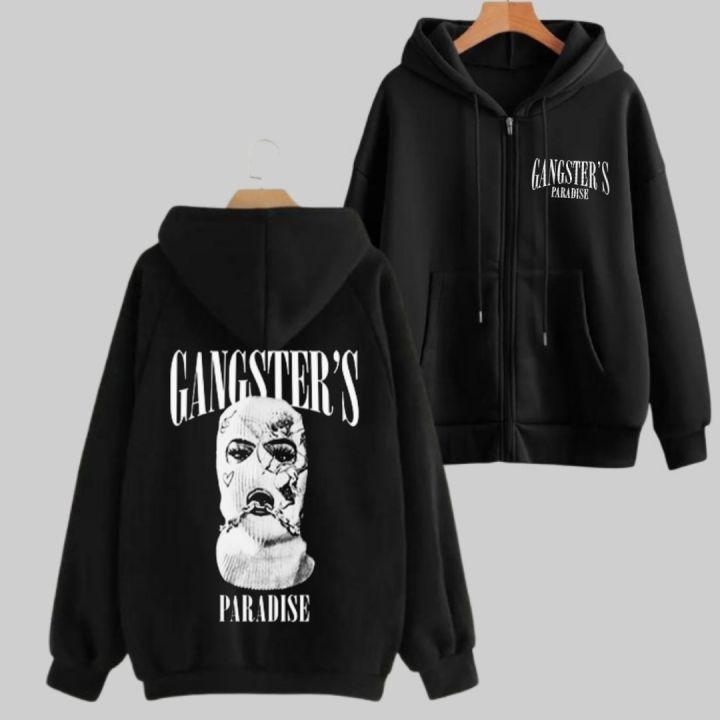 Trenzify - Black Gangster Zipper Printed Hoodies For Men