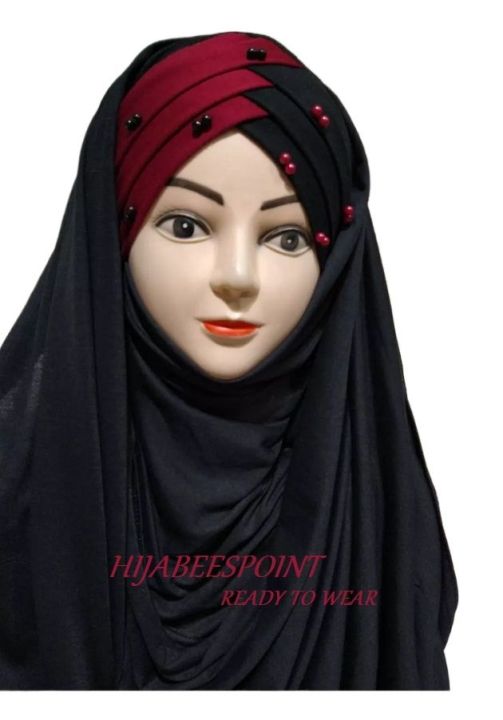 Ready To Wear Hijab With Pearls/Double Colour Layer Combination for Women & Girls