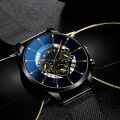 Geneva Watch Men's Fashion Business Calendar Watches Blue Stainless Steel Mesh Belt Analog Quartz Wristwatch Jam Tangan. 