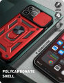 iPhone 13 Pro Max Phone Case, Military-Grade Push Window Cover Ring Stand Hard Anti-Fall Casing. 