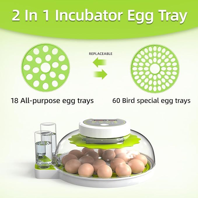 Incubators for Hatching Eggs - Holds 18 Eggs & 60 Quail eggs - Egg Incubator with Automatic Egg Turning and Humidity Control - Egg Candler