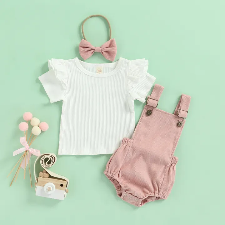 Newborn%20Baby%20Three%20Piece%20Set,%20Fly%20Sleeve%20Round%20Neck%20Shirt%20Suspender%20Ruffle%20Shorts%20Elastic%20Matching%20Headband%20-%20Image%202