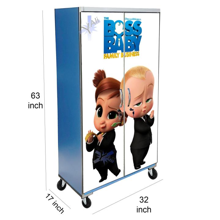 5 Feet Cartoons Theme wooden Sheet Wardrobe For Kids Cupboard Almari -blue