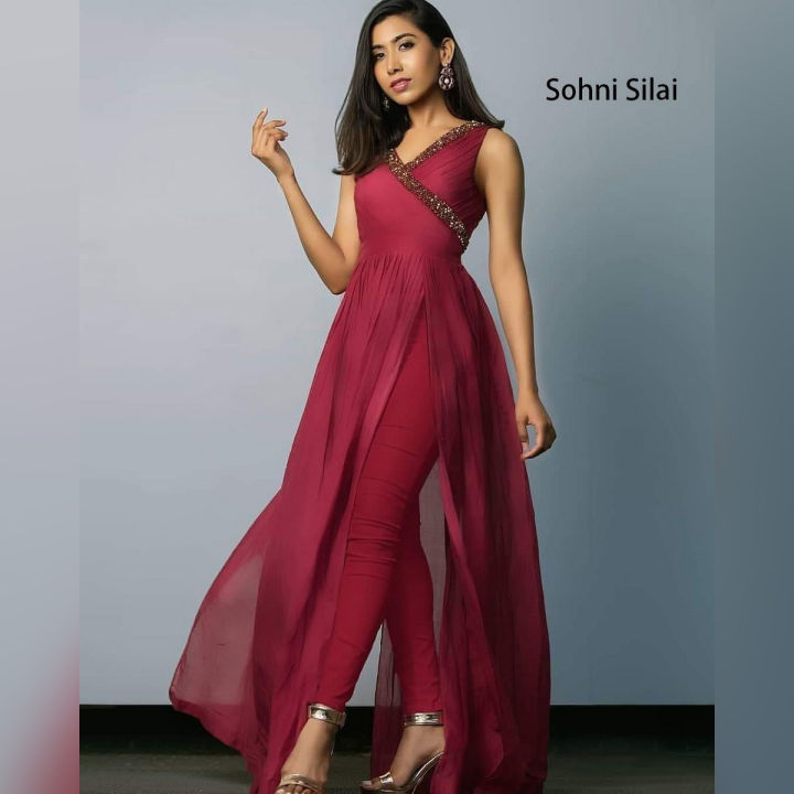 0025 Mahron Maxi Lanth Dress Angrakha Style