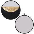 Photography with the 43"/110cm 5-in-1 Collapsible Light Reflector - Multi-Disc Round Kit with Bag, Featuring Translucent, Gold, Silver, Black, and White Surfaces for Versatile Studio and Outdoor Lighting. 