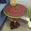 Hand Painted Naqshi Art Round Coffee Table 16" and 18" | Wooden Coffee Table for Home Decor | Portable Naqashi Hand Work Coffee Table for Room Decor. 