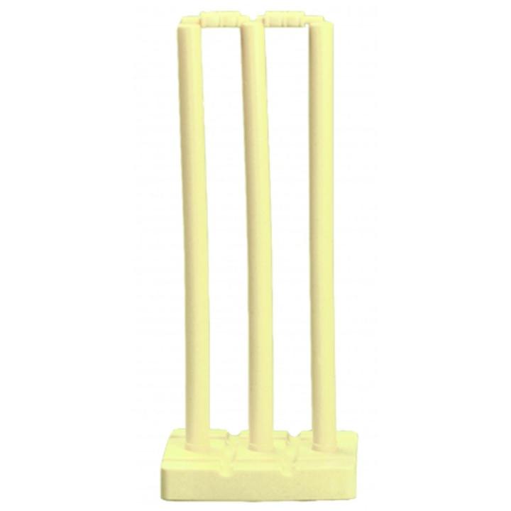 Wicket Set Heavy Plastic Cricket Wicket Stumps Set - 3 Stumps + 2 Bails + 1 Stand Full Size (Multicolor), Cricket Plastic Stump Wicket Set for Kids and Children Use