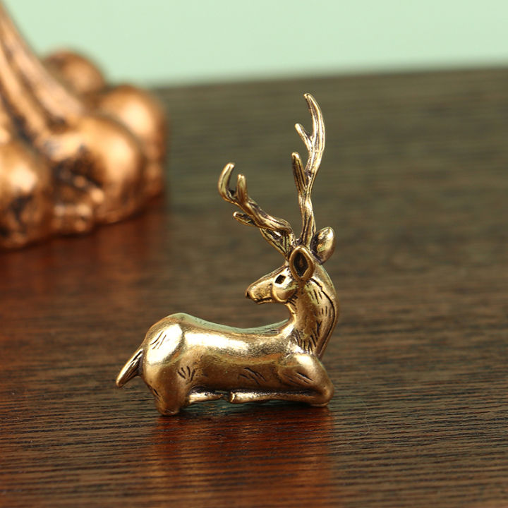 Retro Brass Christmas Elk Miniature Figurine Mini Deer Statue Desktop ...