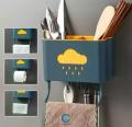 Kitchen Cloud Shelf Wall Mounted Cutlery Drainer Rack with Drip Tray Utensils Organizer Spoon Fork Chopsticks Holder Caddy Kitchen Gadget Storage. 