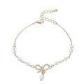 Korean Pearl Bracelet with Charm Crystal Bow For Girls Pearl Link Chain Bow Knot Bracelet Jewelry for Women. 