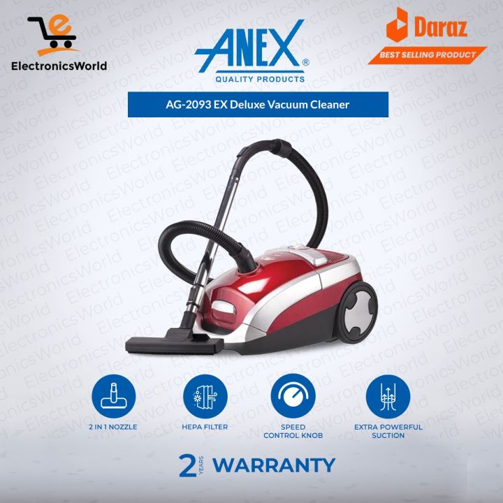 Anex Vacuum Cleaner | AG-2093 EX Deluxe Vacuum Cleaner | Capsule Type | HEPA Filter| 500 Watts Motor- 2 Years Warranty