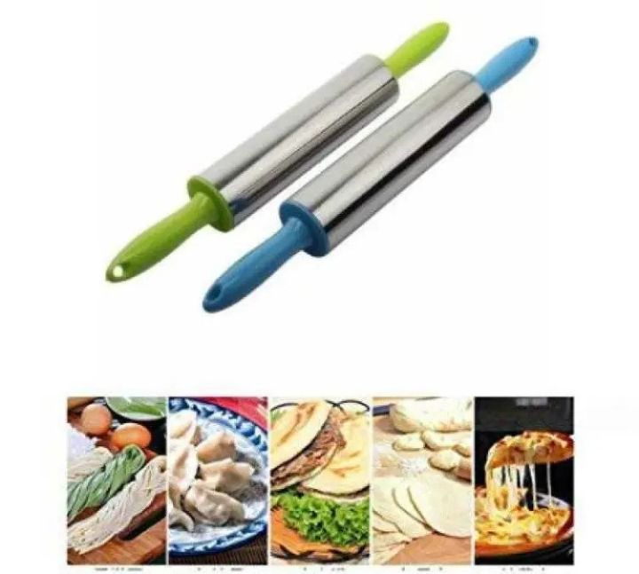 Stainless Steel Rolling Pin Dough Roller Smooth and Non Stick with Plastic Handle- Best Baking Tool