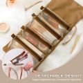 Detachable Cosmetic Bag, 4 in 1 Portable Mesh Makeup Bag, Hanging Roll Up Travel Toiletry Bag, Water Resistant Makeup Organizer Pouch, Hanging Toiletry Bag (Khaki). 