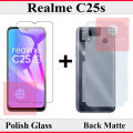 Realme C25s Tempered Glass Screen Protector Polish Glass + Back Matte Protector Soft Skin Sheet Soft Film Protection For Realme C25s. 
