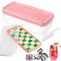 Ice Cube Tray with Lid and Bin 33 Mini Nuggets,Nugget Silicone Ice Tray,Flexible Ice Cube Molds Comes with Ice Container, Scoop and Cover(Pink). 
