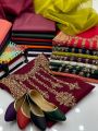 Girl's Dream Fashion Party Collection 2024 3pcs Handmade Dress For Women Organza tilla Aari Beets Embroidry Handmade Shirt Organza Kundan Dupatta Khatan Trouser. 