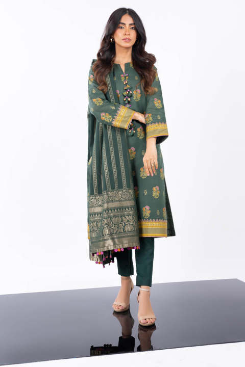 Alkaram Studio Unstitched 3 Pc Printed Cambric Suit With Chambre Dupatta  FW-50.1-23-Green