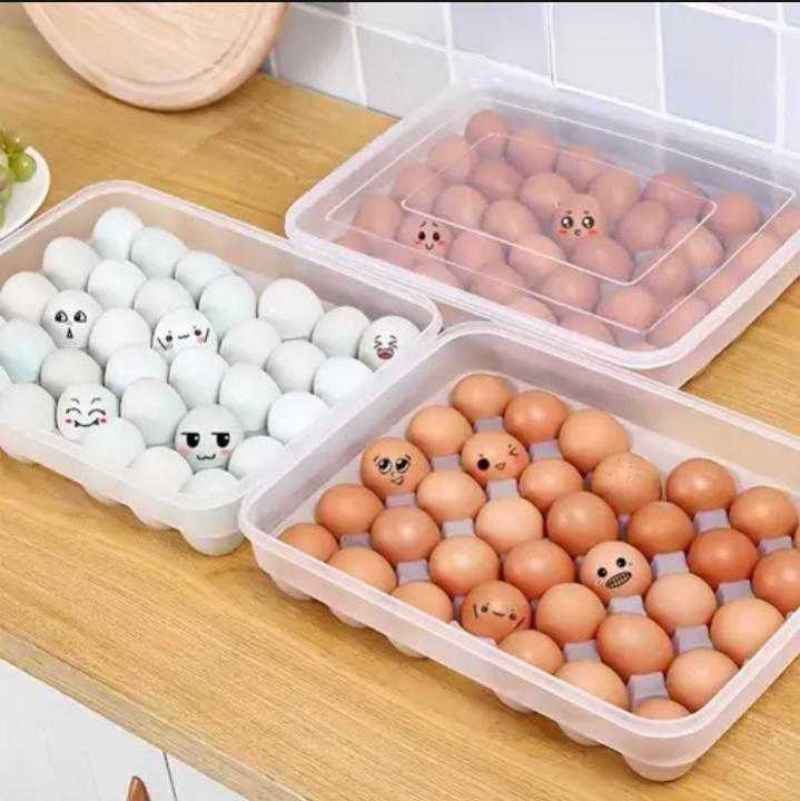 Egg Rack Egg Dispenser 24 Egg Holder with Lid and Lock for Refrigerator
