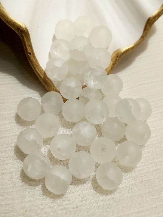 100pcs Frosted White 8mm Craft Beads – Round Stones for Jewelry, Sewing & DIY Decoration