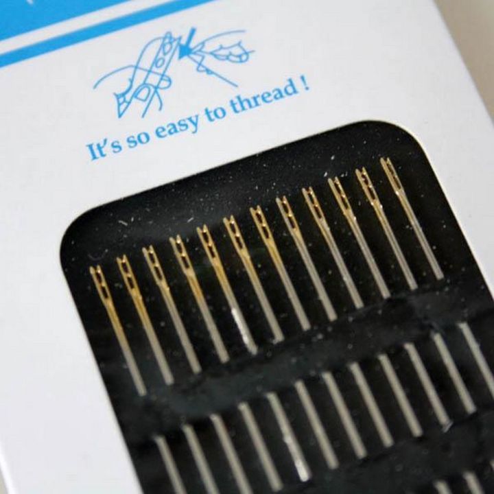 12 Assorted self threading needle 3 different size perfect for quick mending job
