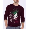 Joker Casual Cotton Maroon Round Neck Best Printed Full Sleeve Tshirt. 