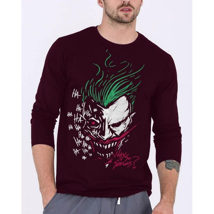 Joker Casual Cotton Maroon Round Neck Best Printed Full Sleeve Tshirt