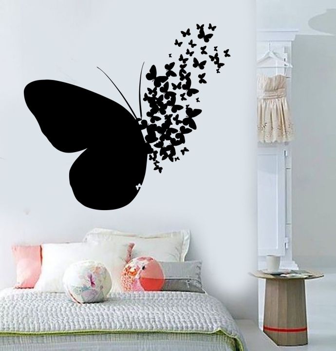 2 X 2  Feet  Beautiful Butterflies In Big Butterfly Vinyl Wall Decor For House , Schools , Babies Play Clubs, Grounds  Lovers  Wall Sticker-Black