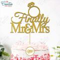 Finally Mr & Mrs Cake Topper for Cake Decoration, Bridal Shower, Wedding & Engagement Party Celebration Toppers in Gold. 