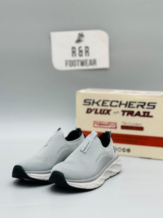 Skechers D'Lux Trail Running Shoes Memory Foam For Men Light Grey