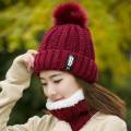 Buy 1 Cap Get 1 Free Neck warmer - Mahroon Woolen Beanie Cap With Neck Scarf For Women. 