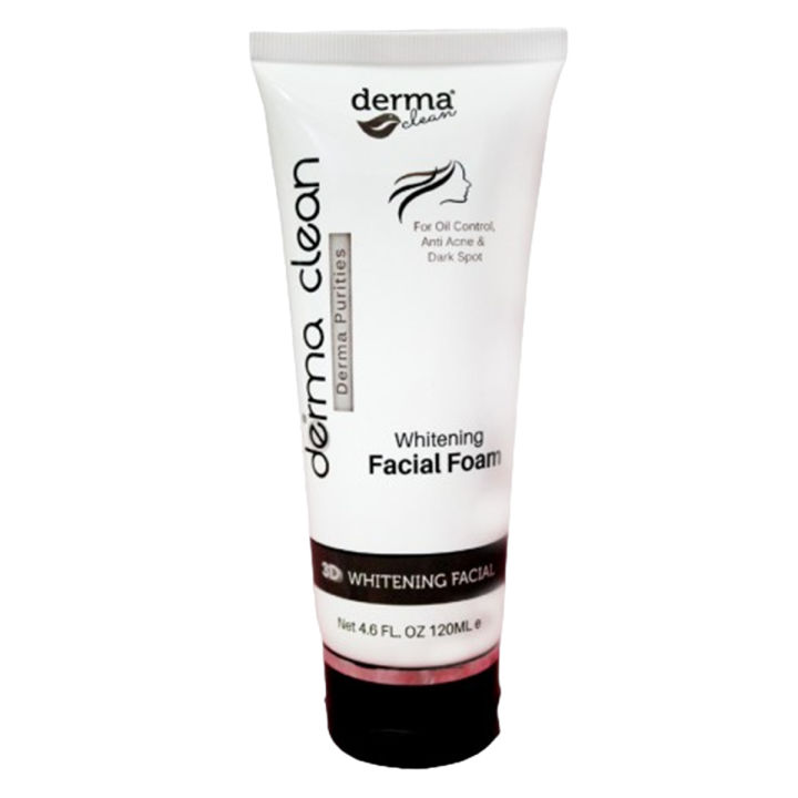Derma Clean 3D Whitening Facial Foam For Oil Control , Anti Acne , and Dark Spot - 120ml