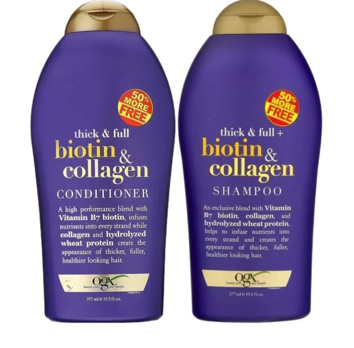 OGX Thick Full Biotin & Collagen Sulfate-free Shampoo and Conditioner Set 50% More Free Bottle 577ml