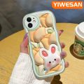 YIWESAN For VIVO Y1s Y91C Case 3D Flowers Rabbit Pattern Cream Wave Border Soft Clear Shockproof Phone Cases Creative Camera Transparent Casing Simple Gentle Protective Cover. 