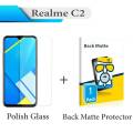 Real me C2 Tempered Glass Screen Protector + Back Matte Protector Soft Film Protection For Real-me C2. 