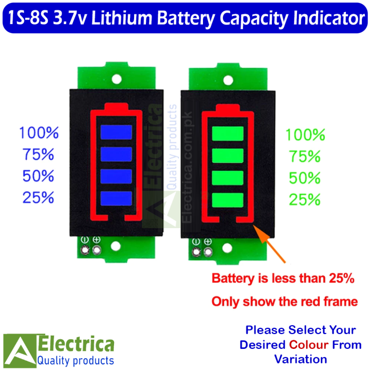 1s-8s 3-34V Generic Lithium Battery Capacity Level Indicator Module 18650 capacity Display Suitable for 1s/2s/3s/4s/5s/6s/7s/8s by Electrica