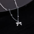 Sterling Silver Princess Bow Necklace Pendant Designed Luxurious Collarbone Chain. 