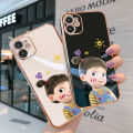 ZeroQiQi for iPhone 11 Back Cover Cute Girl Luxury 6D Plating Case Side Pattern Soft Silicone Square Mobile Phone Cases + Free Lanyard. 