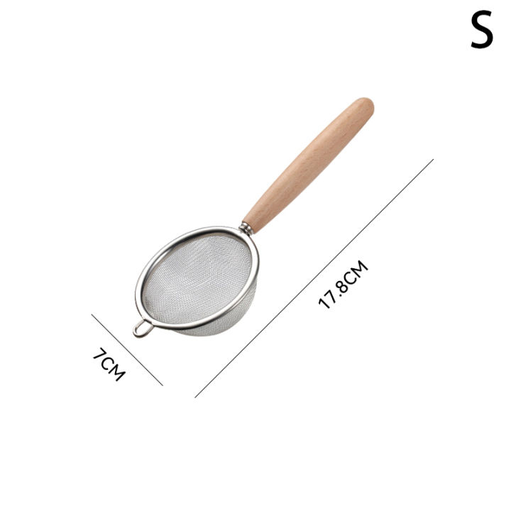 1Pc 304 Stainless Steel Mesh Filter Spoon With Wooden Handle Flour Filter Spoon Household Kitchen Fried Food Filter Colanders