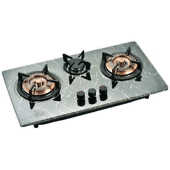 Indus 3 Burner Gas Hob Steel With Imported Burners And Auto Ignition HSS-320 - Grey