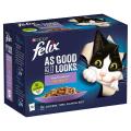 Pack Of 12 : Felix Favourite Selection With Beef, Salmon, Chicken And Tuna  : 90gm Each Cat Food. 