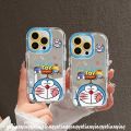 Fashion Doodle Cartoon Happy Doraemon Caseing Compatible for IPhone 11 15 13 12 14 Pro Max XR 7Plus 15 8 Plus X XS Max Luxury Bracelet Make Up Mirror Soft Cover. 