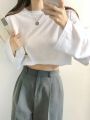 DROP SHOULDER OVERSIZED CROP TEE-WHITE. 