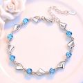 URBABY 925 Sterling Silver Bracelet Jewelry High Quality Retro Heart Wedding Shaped Cubic Zirconia Length 17CM+4CM. 